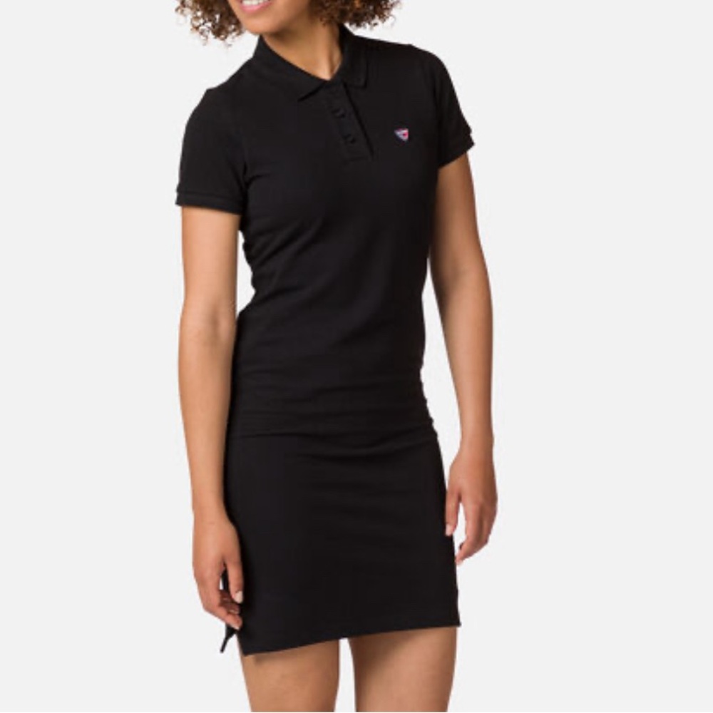 Rossignol Black Polo Dress NEW Short Sleeves Pique Cotton Large Preppy Classic